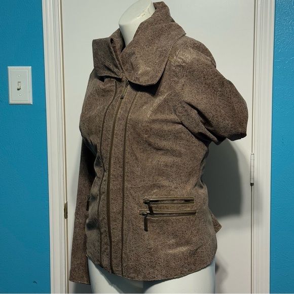 BRADLEY BAYOU women’s distressed crackle brown leather jacket Western Boho Large - Picture 7 of 17